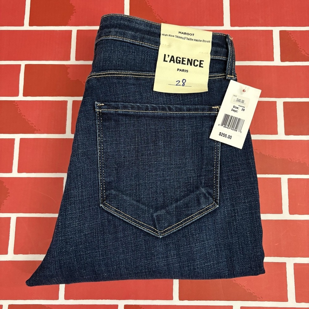 L'Agence Margot Jeans Womens 28x26.5 Blue Kodak Wash High Rise Skinny Raw Hem